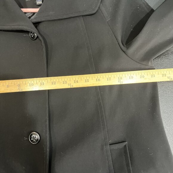 London Fog Rain Coat Womens Sz L Black Mid Length All Weather Velvet Cuff Trench - Picture 7 of 9